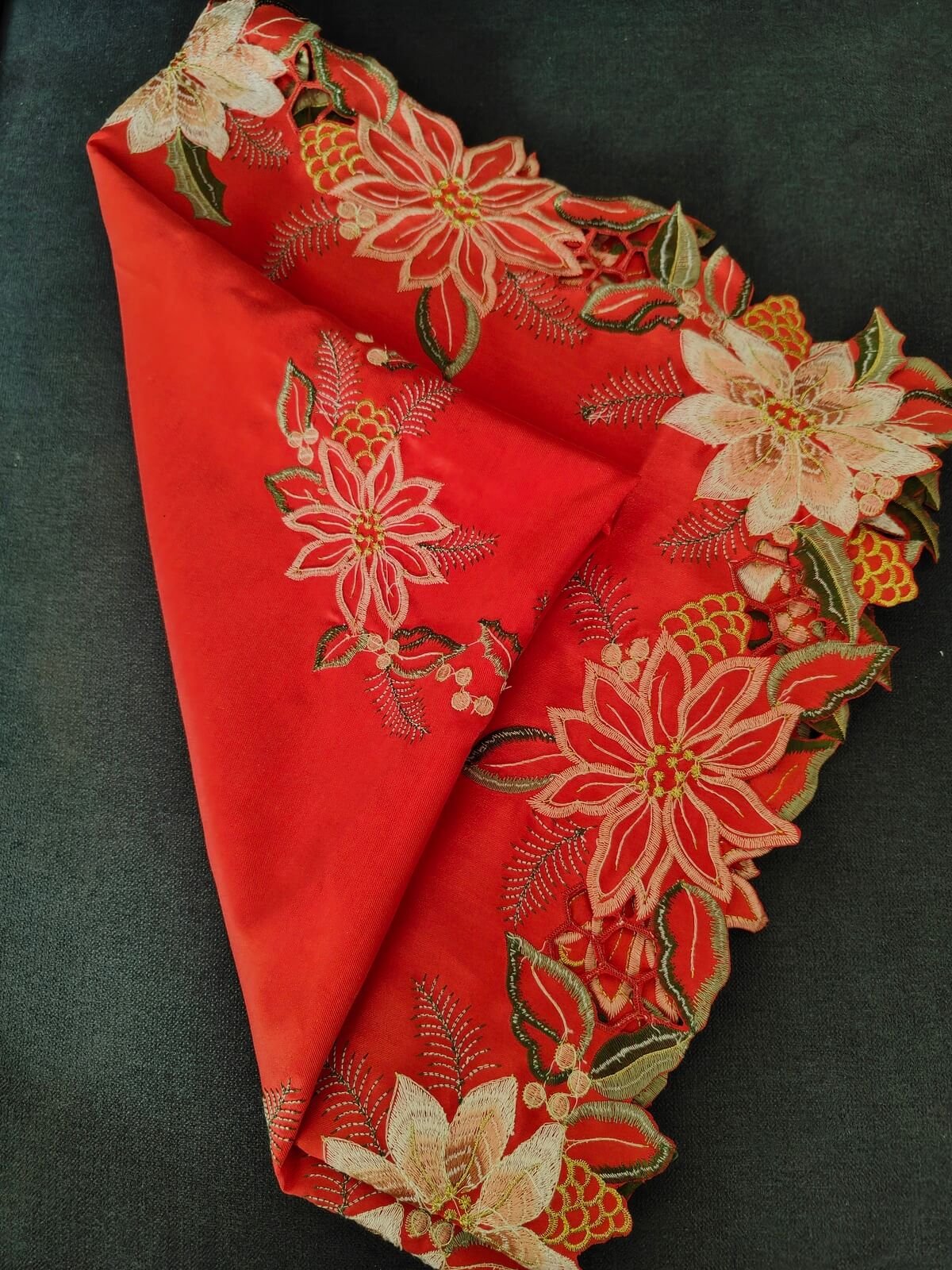 nappe noel brodée poinsettia