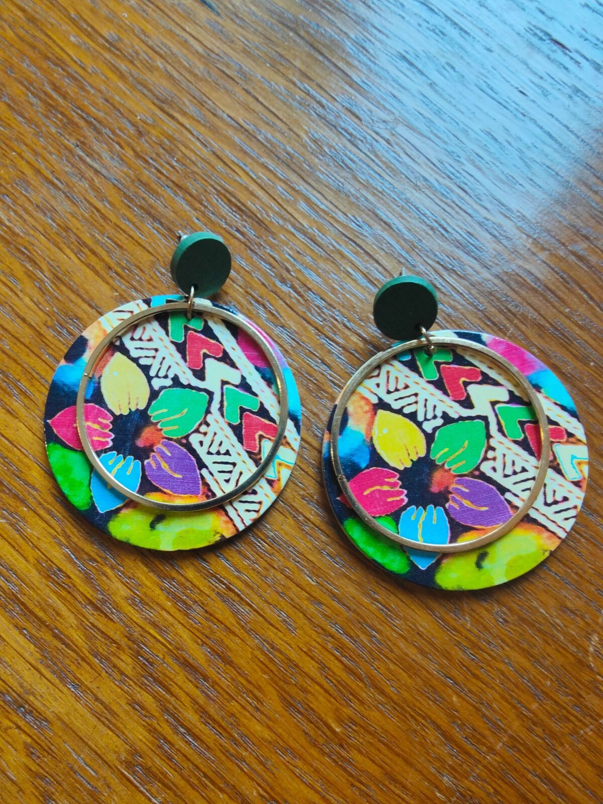 boucles d’oreilles bois occasion colorées style bohème