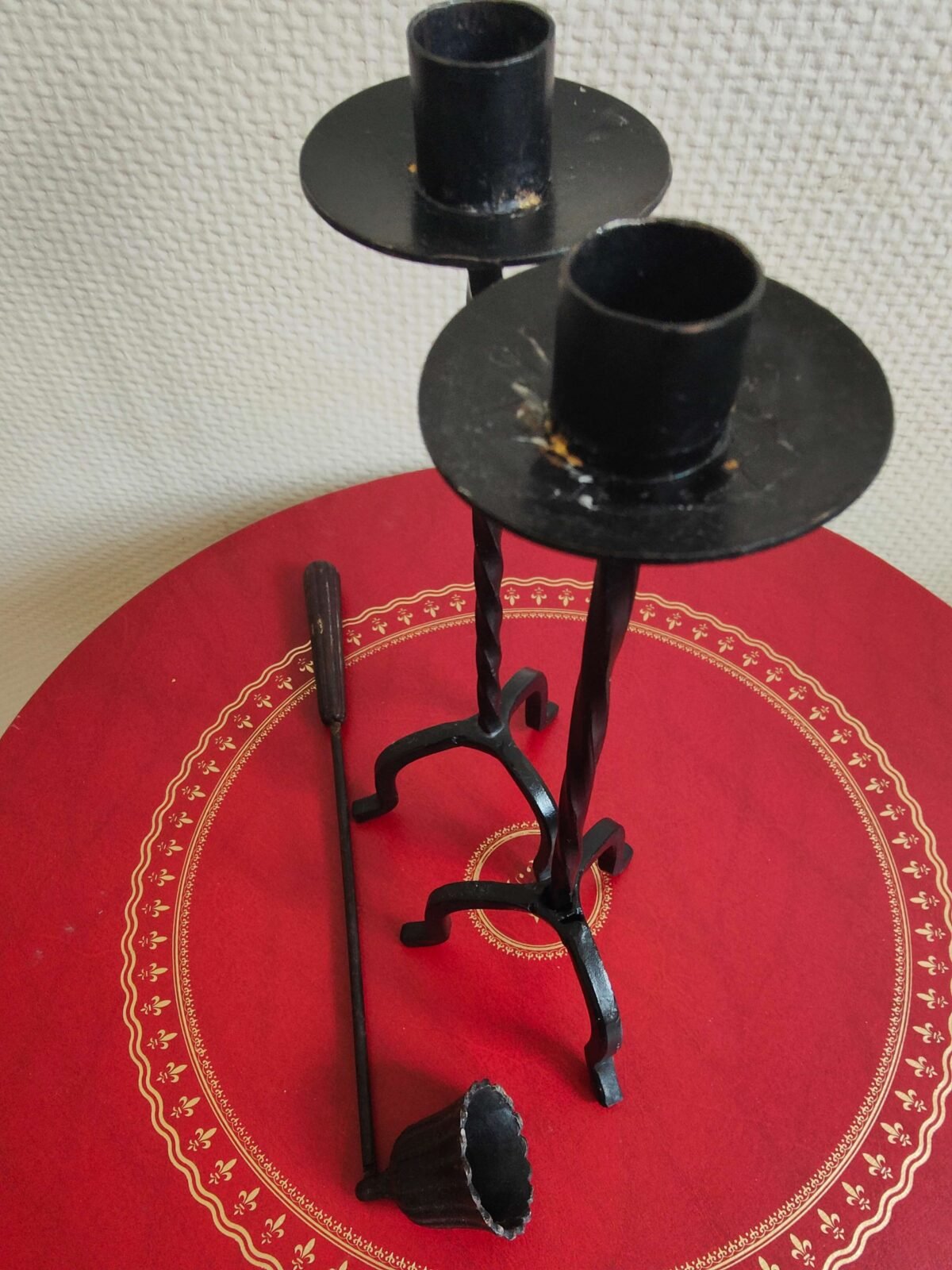 détail bougeoir métal torsade vintage occasion