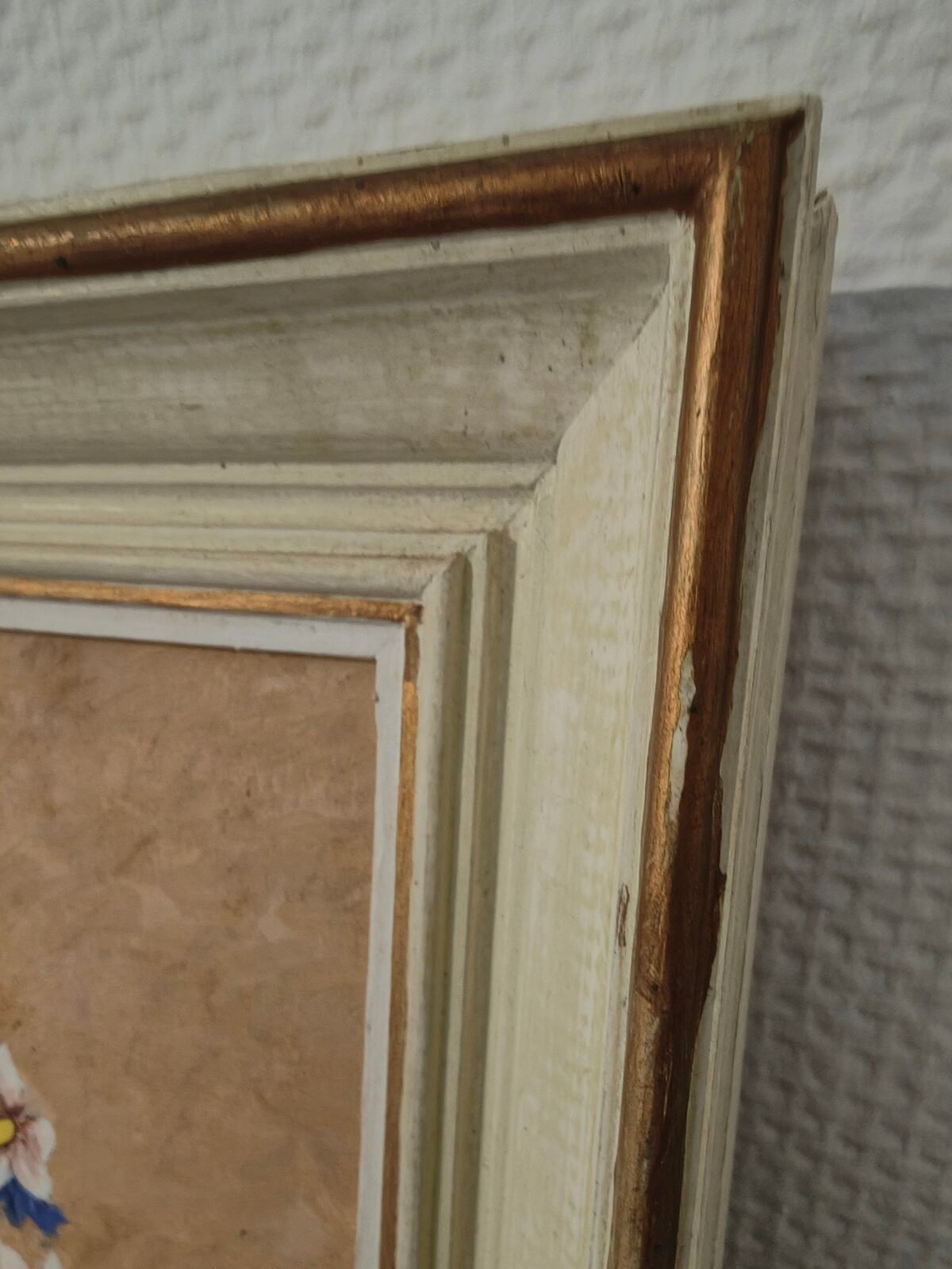 cadre bois patiné doré tableau vintage