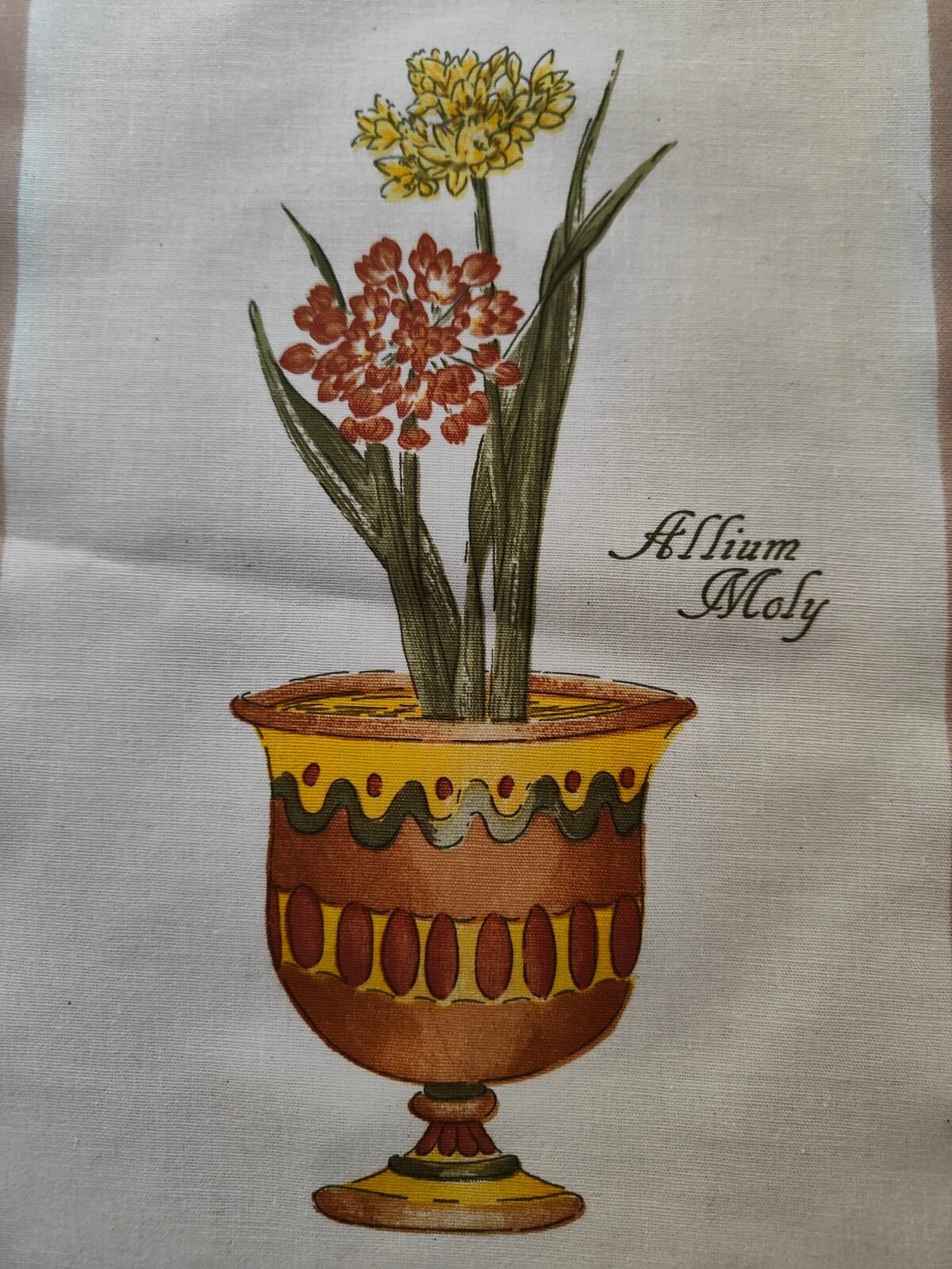 panneau tissu imprimé Allium Moly vintage occasion motif botanique