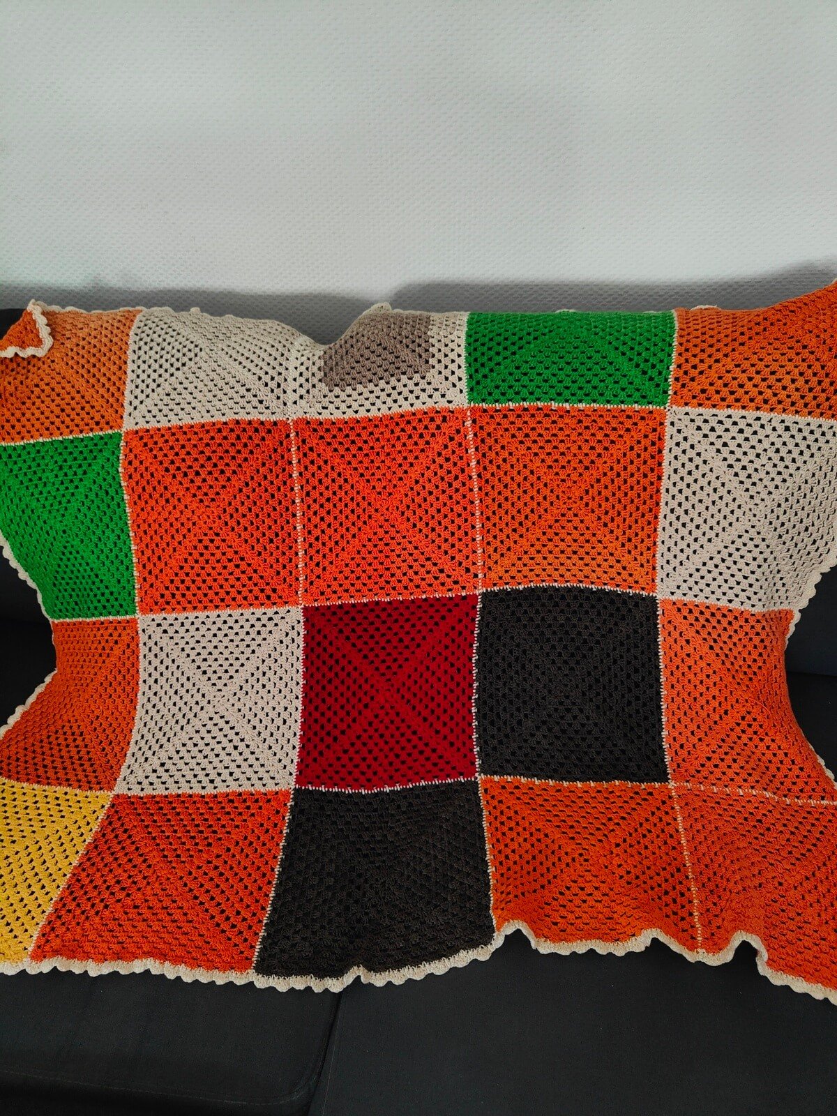 plaid vintage crochet granny square multicolore occasion