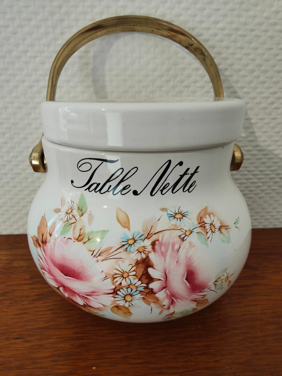 poubelle de table vintage en céramique motifs floral pastel occasion