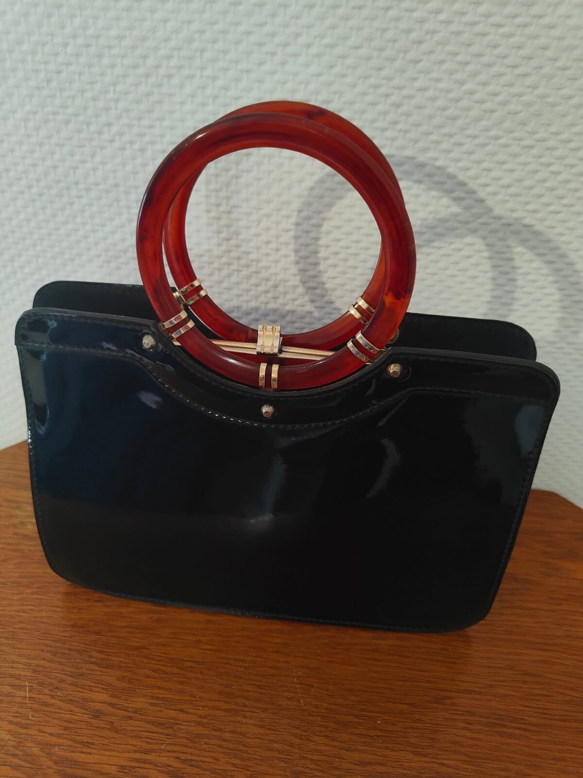 sac à main vintage années 70 brun rouge occasion seconde main