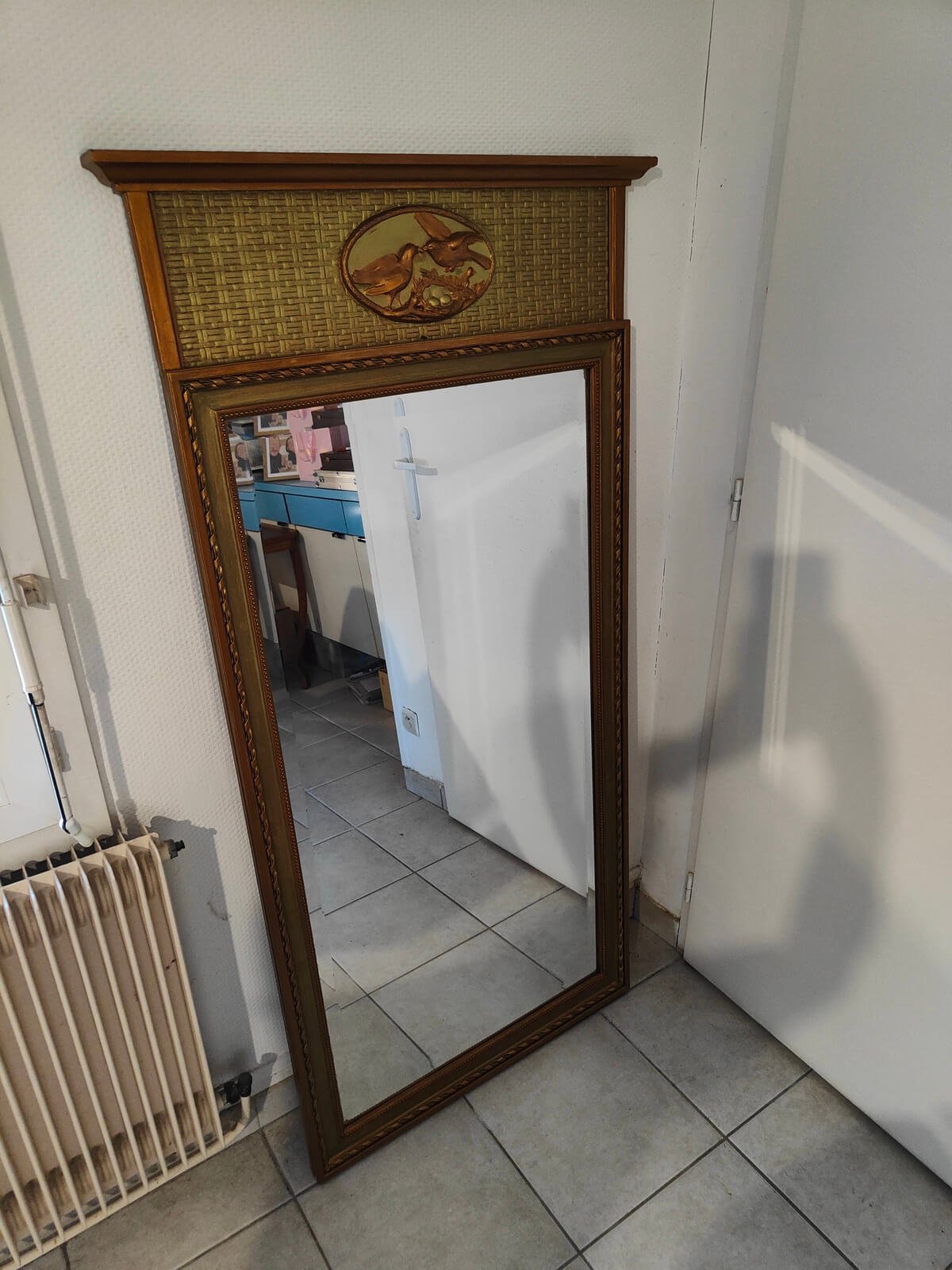 patine bois ancien trumeau vintage brun dore