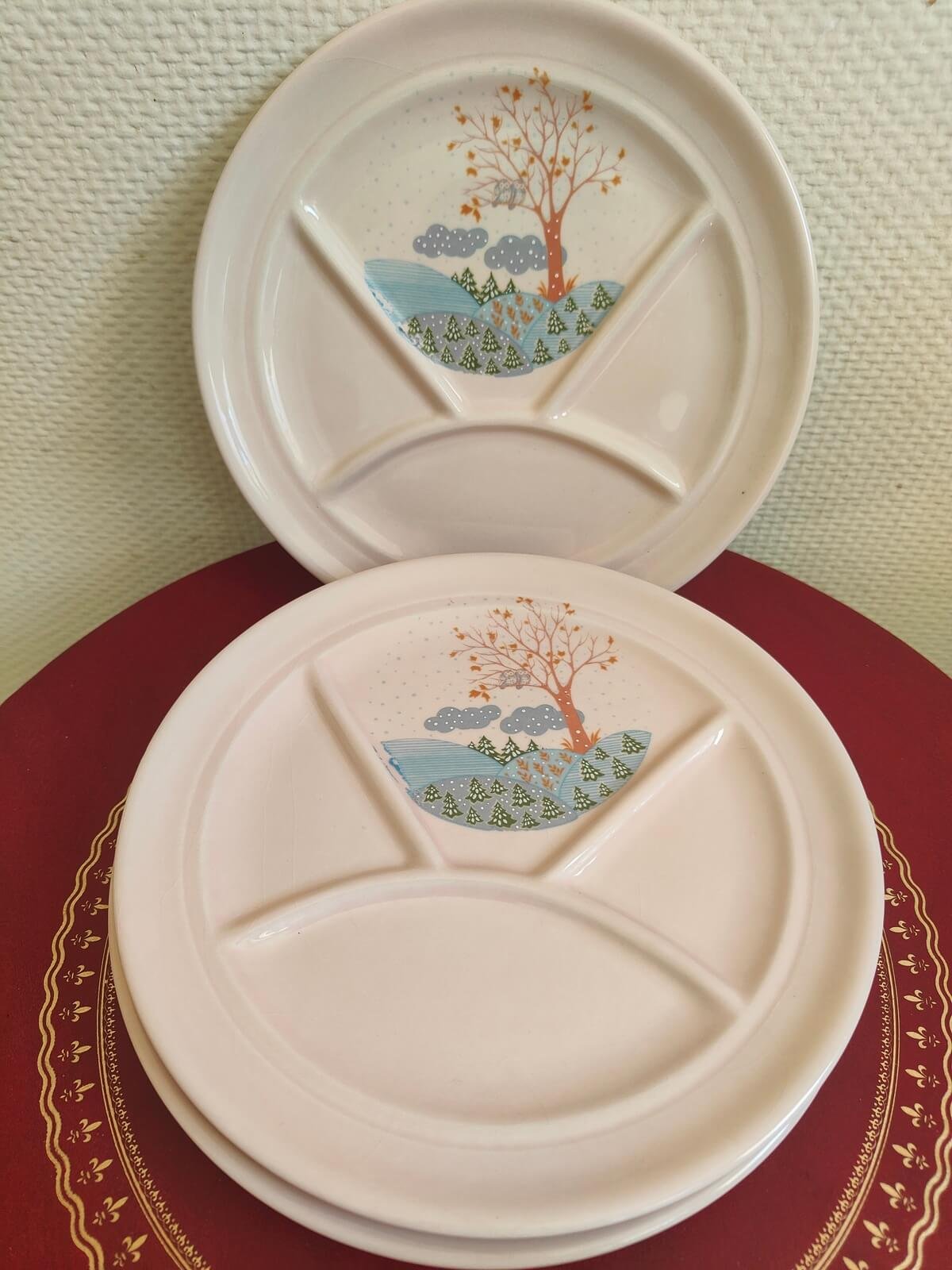 lot de 4 assiettes à fondue Tiffany rose pâle en céramique