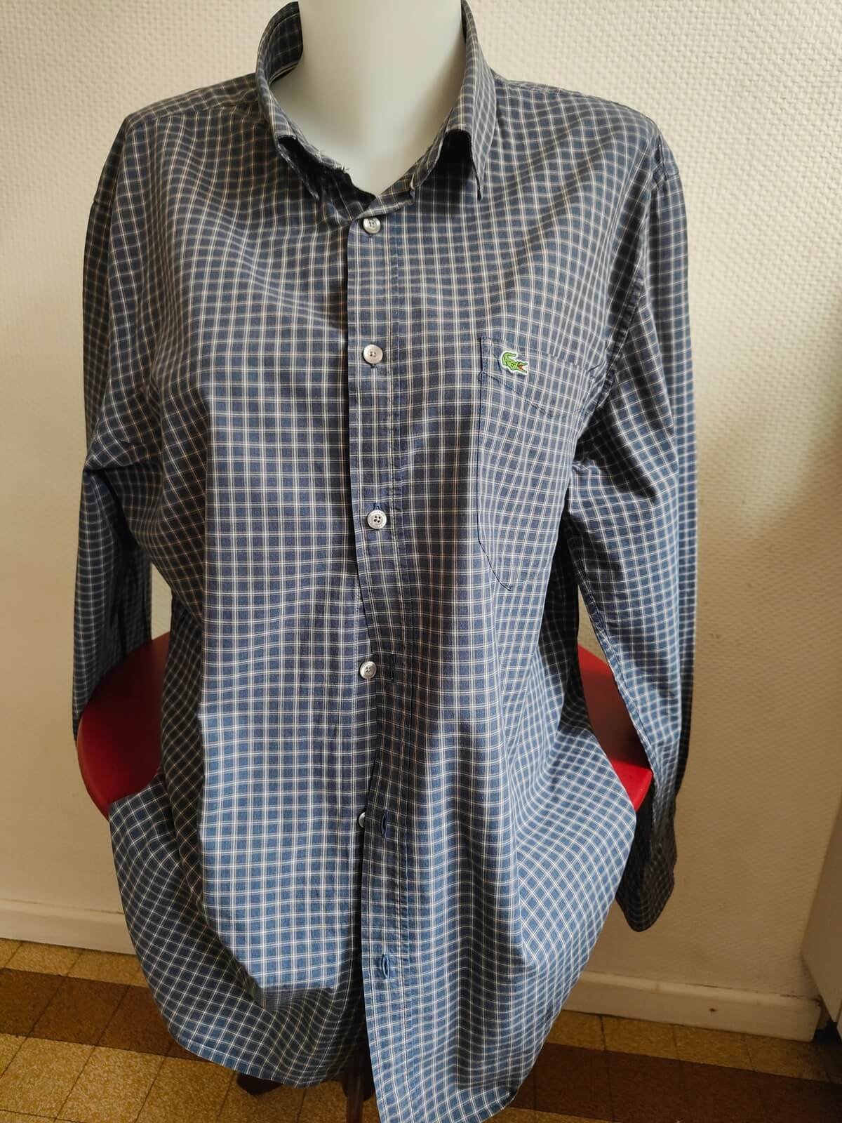 chemise lacoste homme carreaux bleu vue de face