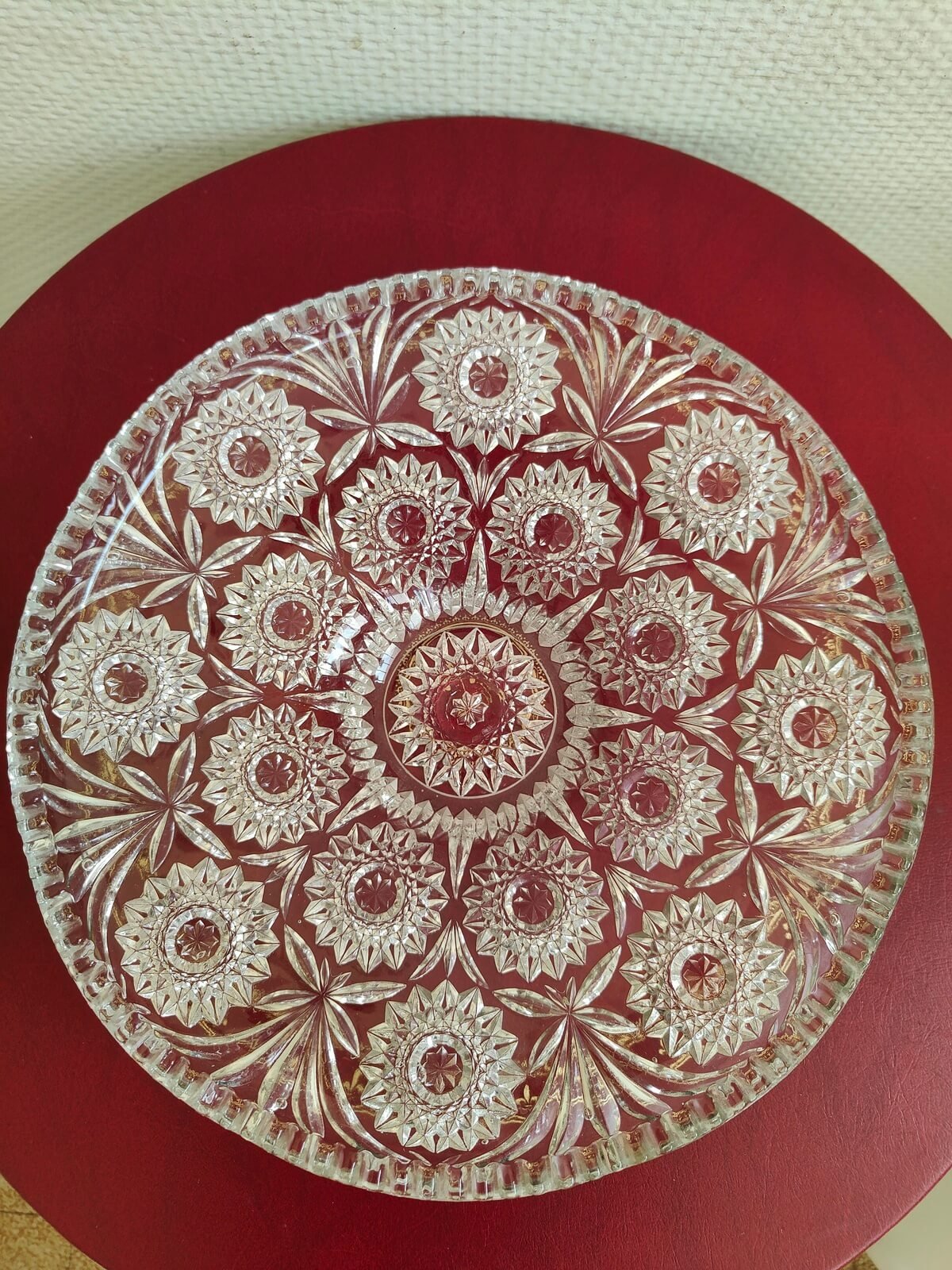 Grande coupe à fruits vintage en verre épais avec motif en relief