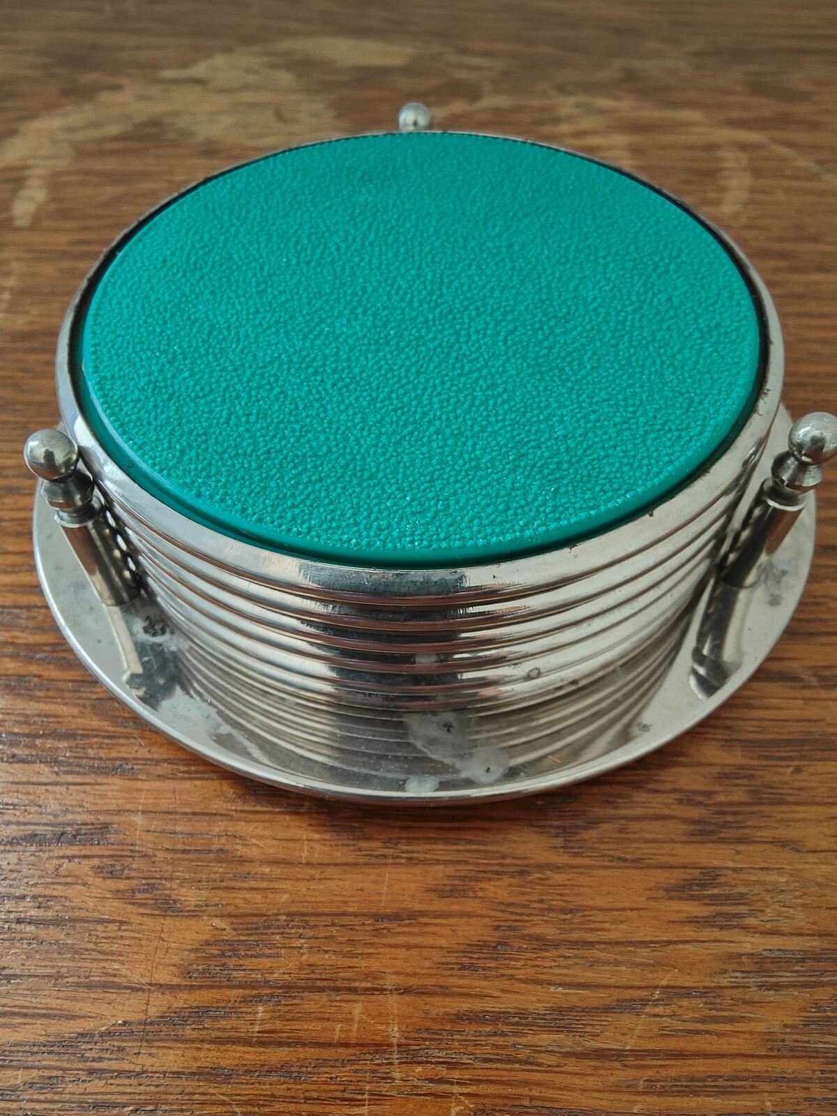 Lot de 6 sous-verres vintage avec support de rangement en métal