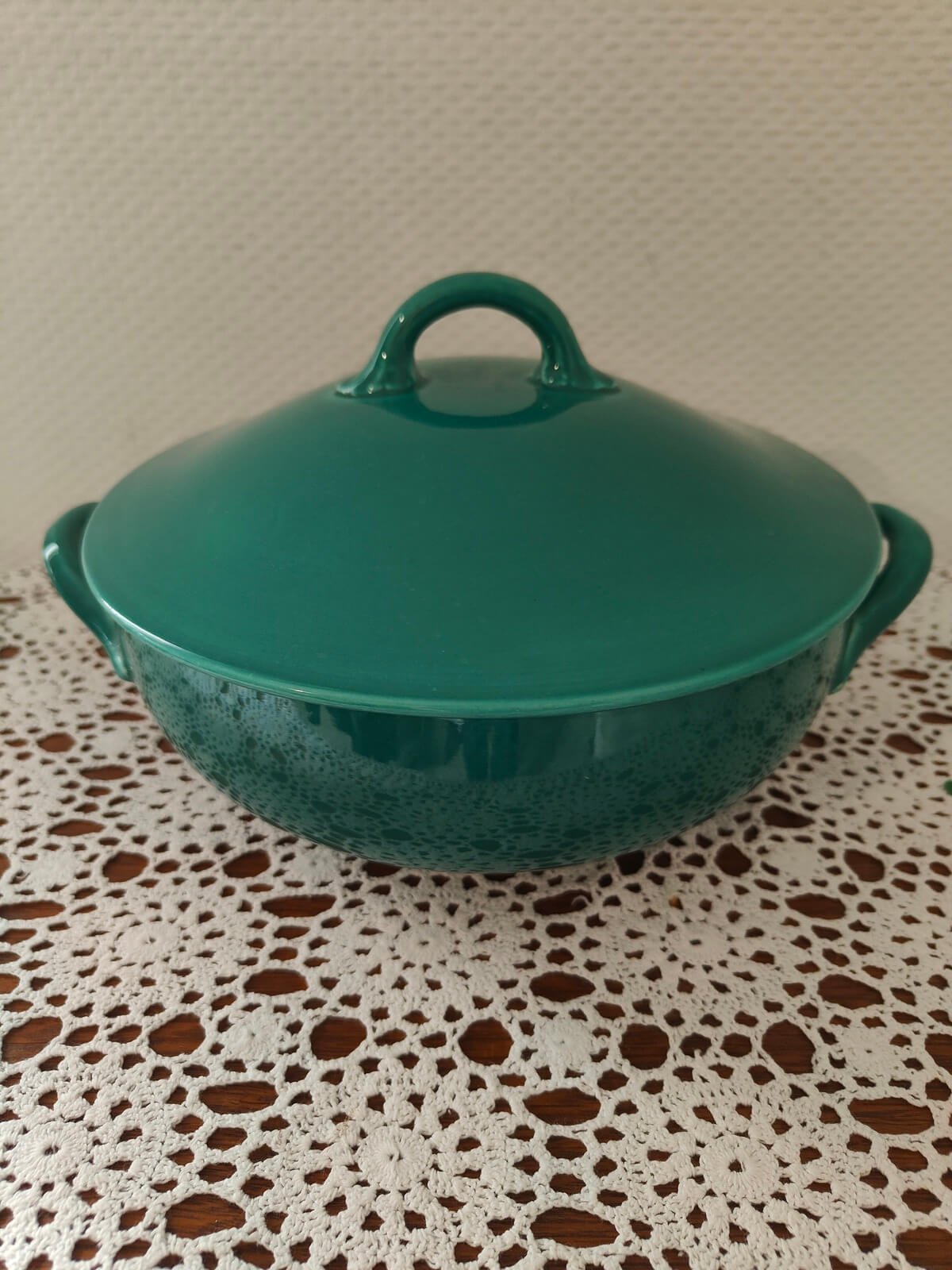 Soupière vintage en céramique bleu-vert d'occasion