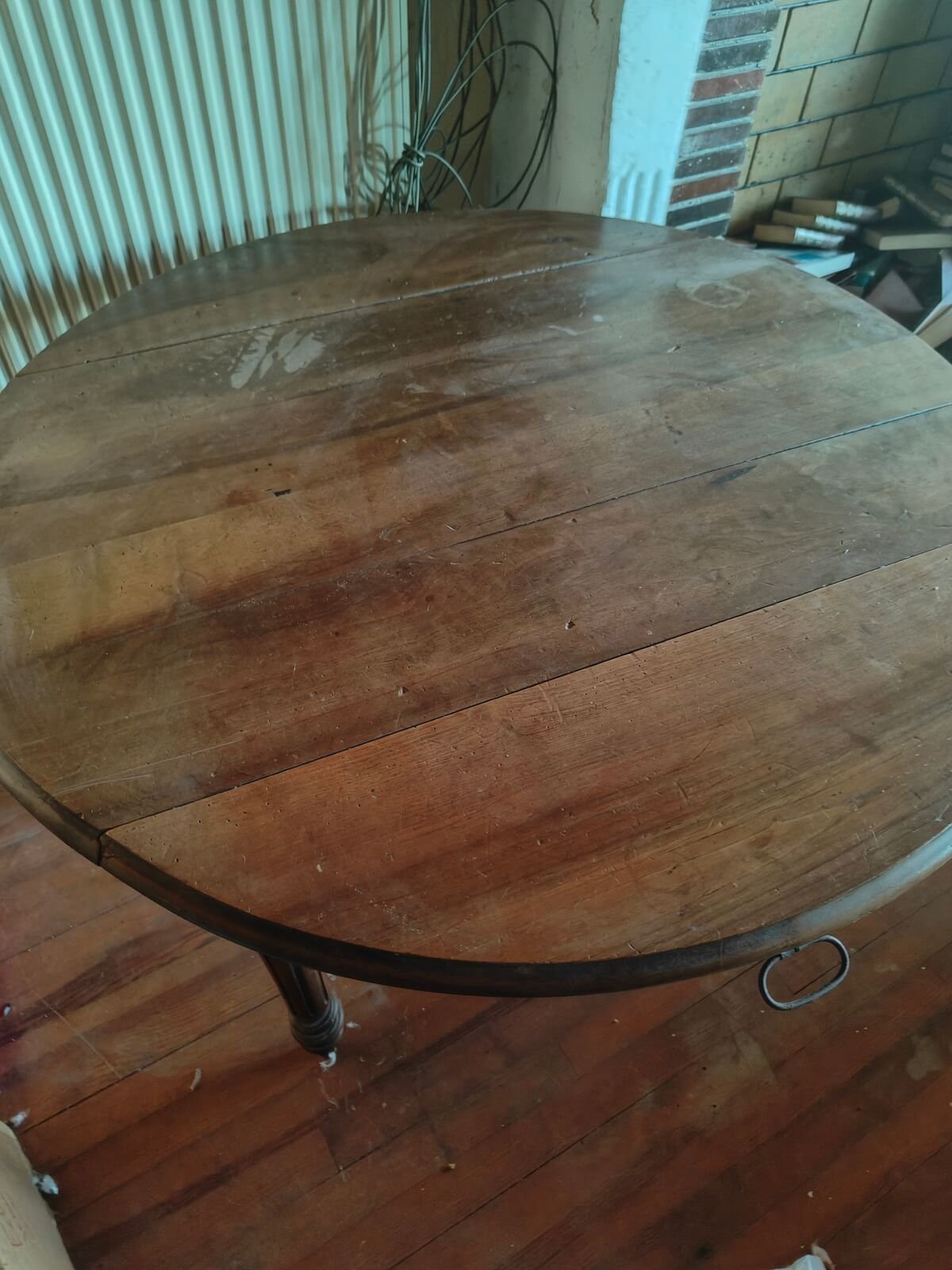 Plateau de table vintage en bois massif avec patine ancienne