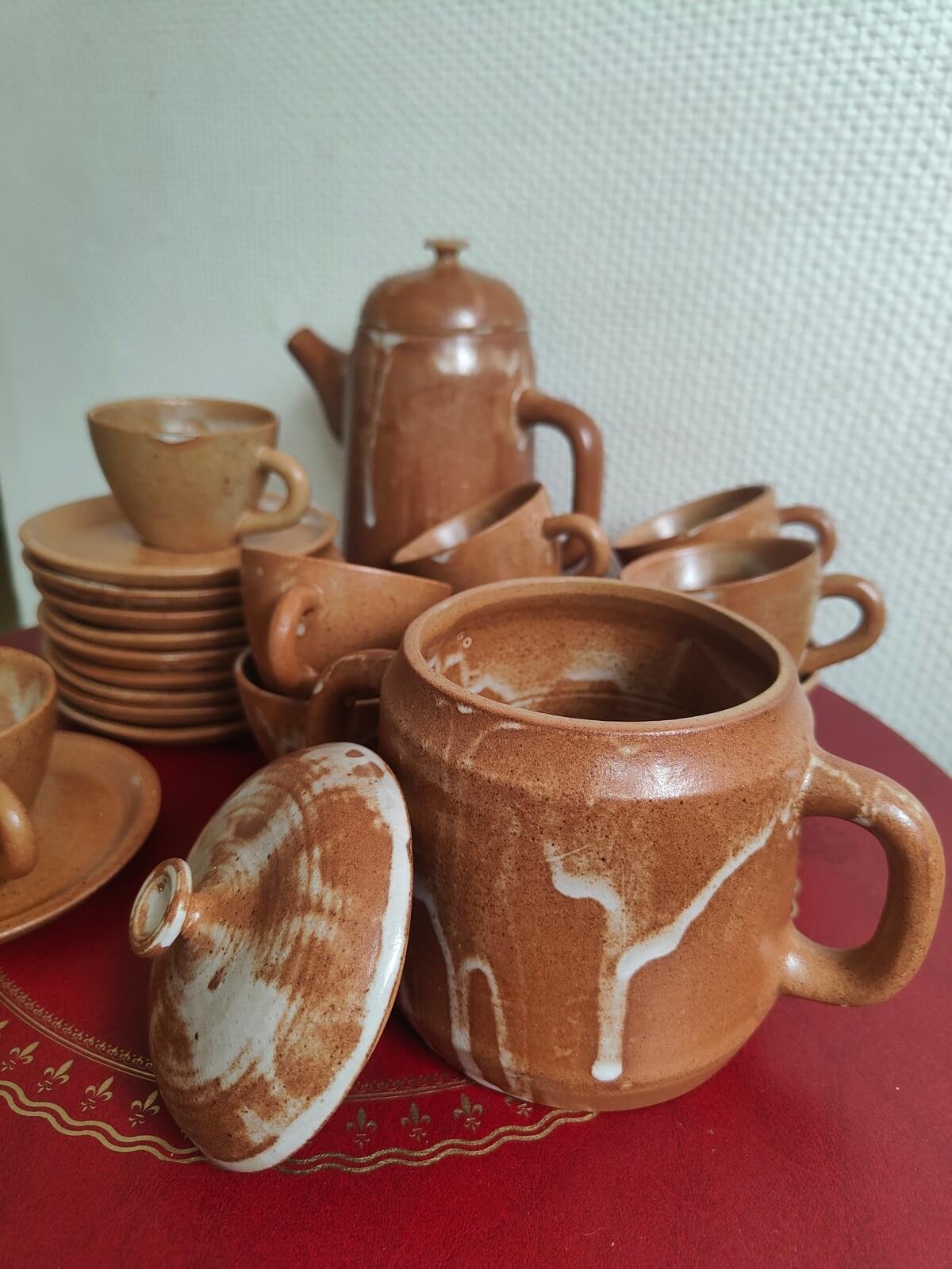 Pot à lait et sucrier en grès artisanal