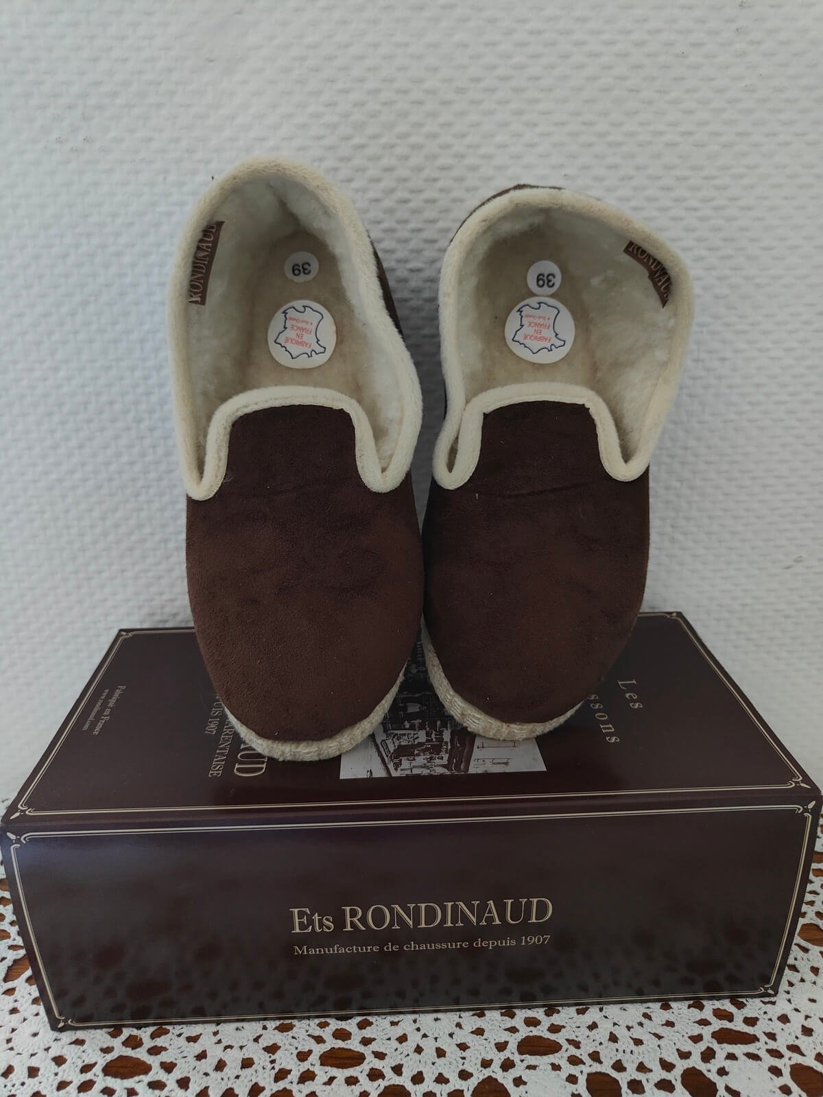 Charentaises Rondinaud taille 39 marron en laine vierge